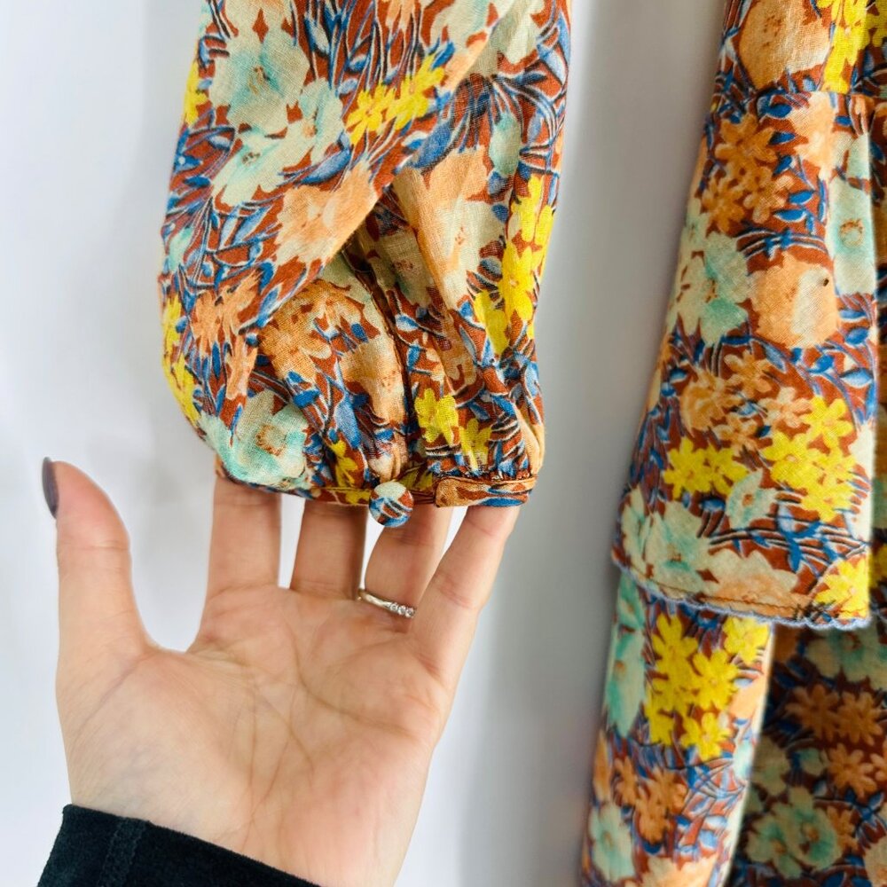 Veronica Beard Abanu Multicolored Floral Tiered 3/4 Sleeve Keyhole Mini Dress 2 - Picture 5 of 11